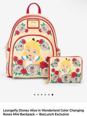 Loungefly Cream & Red Alice in Wonderland Mini Backpack with Matching Wallet
